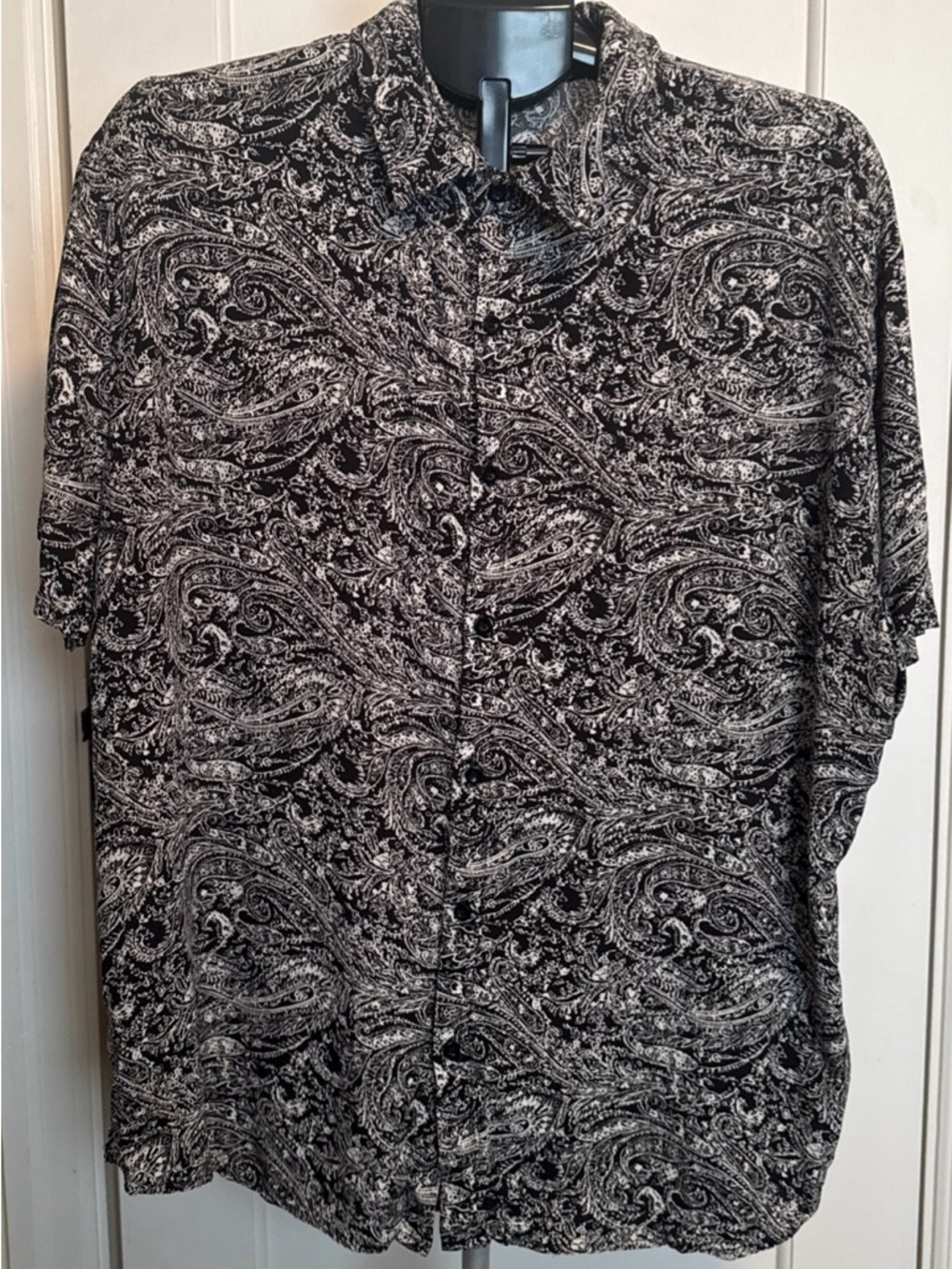 COOFANDY Men's Paisley Outfit Set 2pc Button Down Shirt Shorts Black White XXL